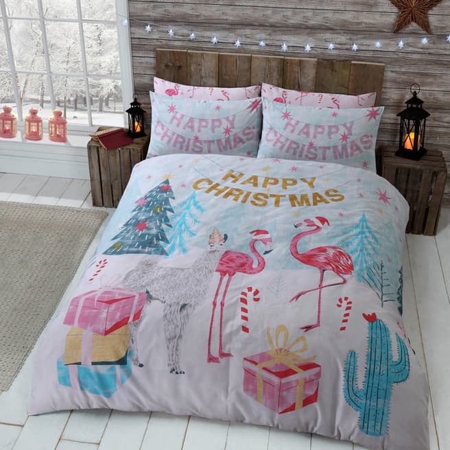 Sleepdown Flamingo Christmas King Duvet Cover Set