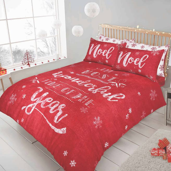 Sleepdown Christmas Chalk Red King Duvet Cover Set
