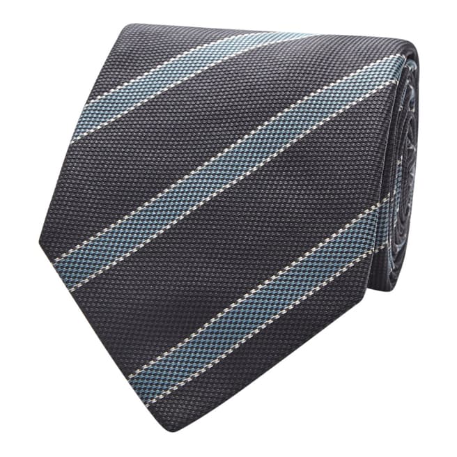 Thomas Pink Grey Blue Check Textured Club Stripe Tie