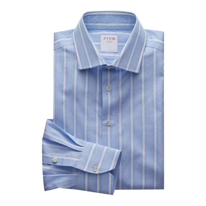 Thomas Pink Blue Argento Fine Stripe Tailored Fit Shirt