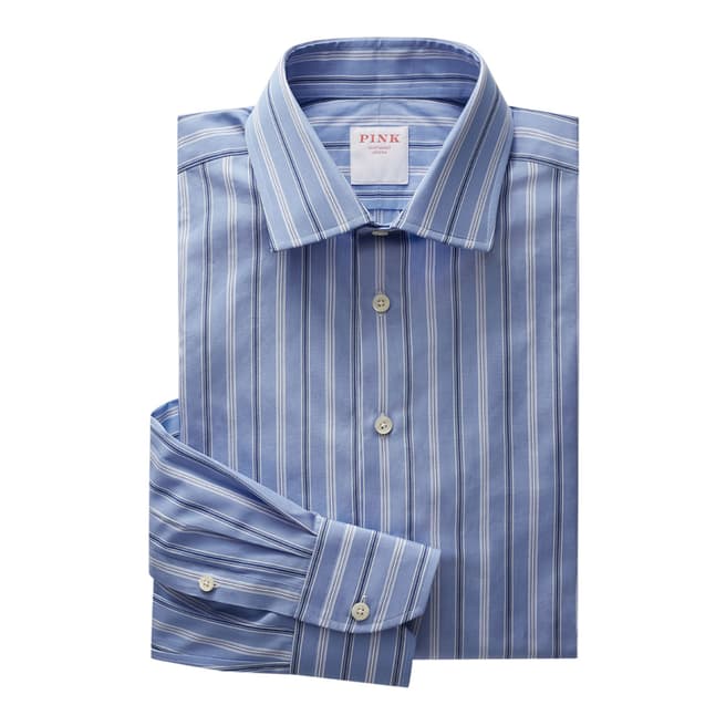 Thomas Pink Blue Argento Stripe Tailored Fit Shirt