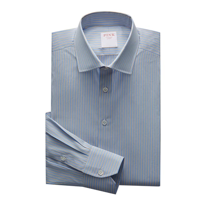 Thomas Pink Blue Regent Double Stripe Tailored Fit Shirt