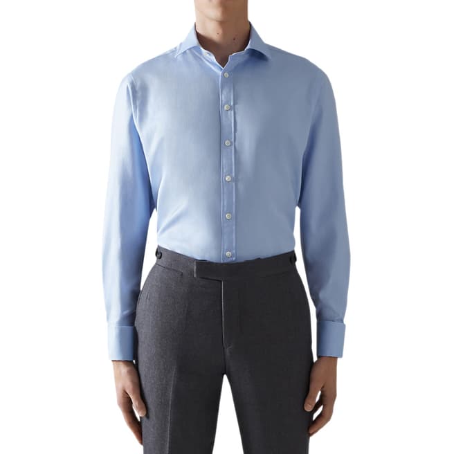 Thomas Pink Blue Royal Twill Tailored Double Cuff Shirt