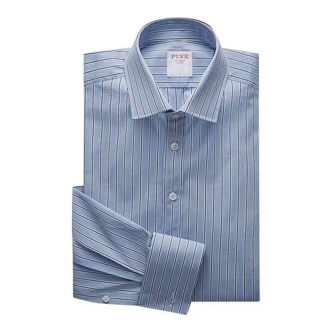 Thomas Pink Blue Regent End on End Stripe Tailored Fit Shirt