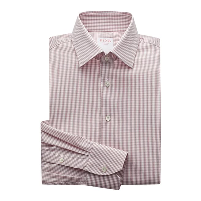 Thomas Pink Pink Grid Check Athletic Fit Stretch Shirt