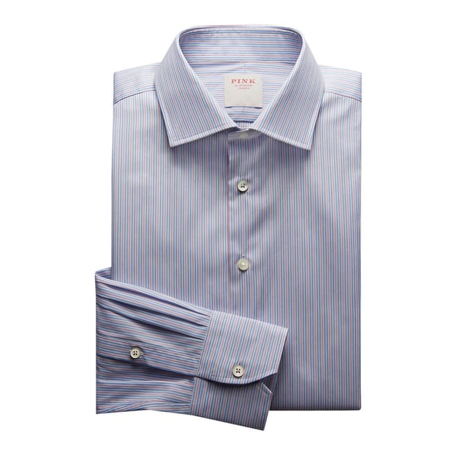 Thomas Pink Blue Grid Stripe Tailored Fit Shirt