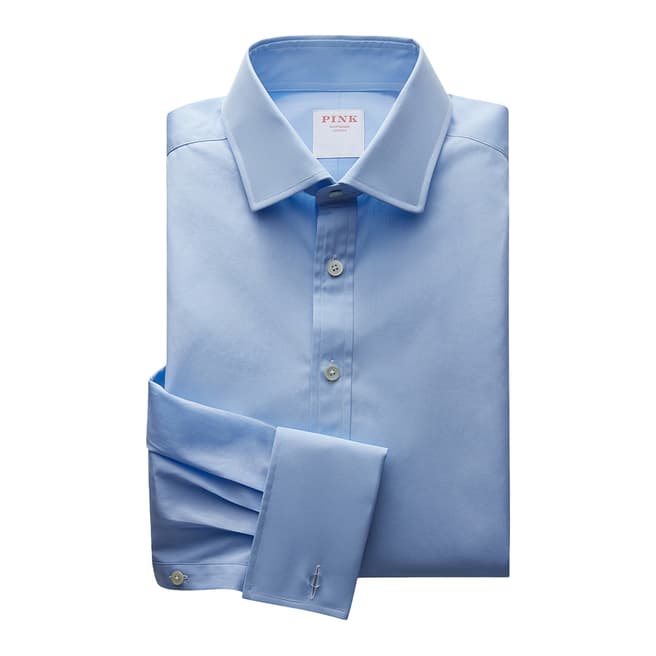 Thomas Pink Blue Core Poplin Classic Double Cuff Shirt