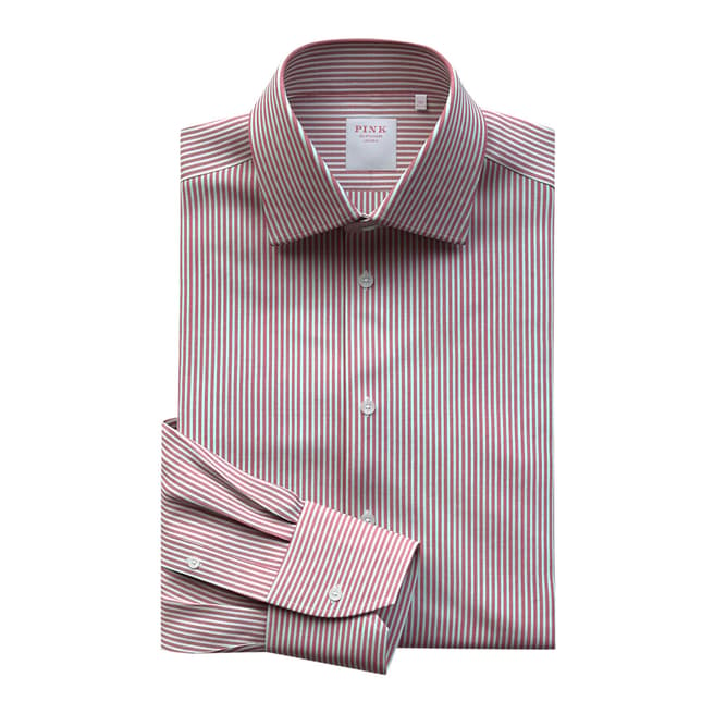 Thomas Pink Red End on End Stripe Tailored Fit Shirt