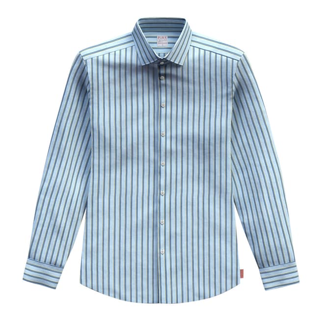 Thomas Pink Blue End on End Stripe Relaxed Fit Shirt
