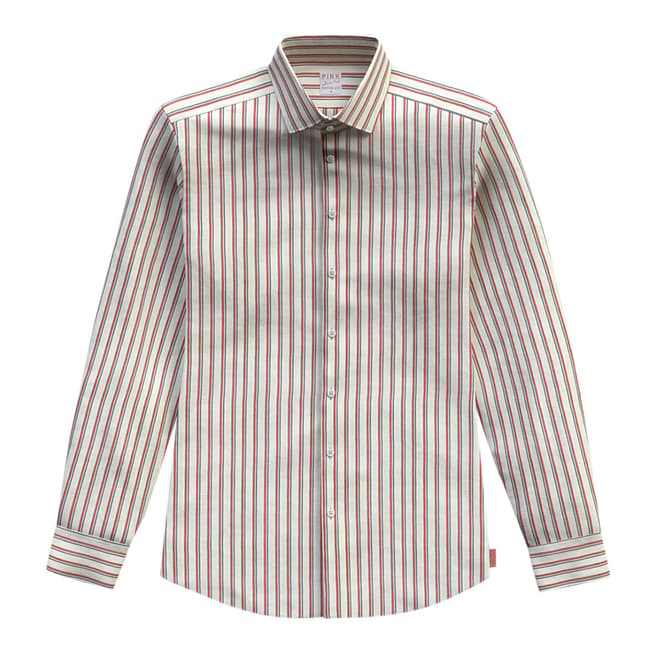 Thomas Pink Red End on End Stripe Relaxed Fit Shirt