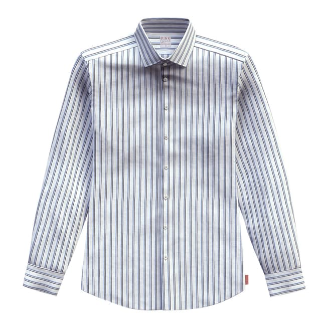 Thomas Pink Blue End on End Stripe Classic Fit Shirt
