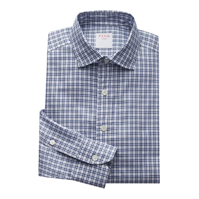 Thomas Pink Blue Windowpane Check Relaxed Fit Shirt