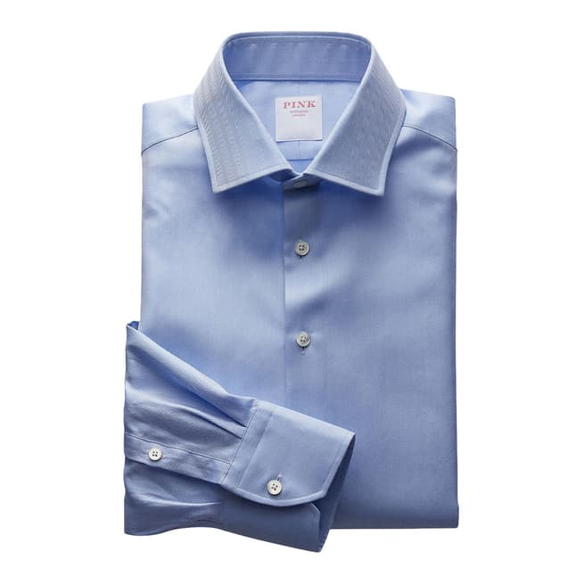 Thomas Pink Blue Herringbone Classic Button Cuff Shirt