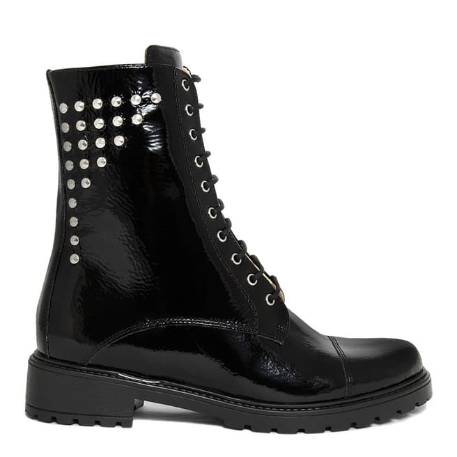 Bluetag Black Varnish Leather Studded Ankle Boot