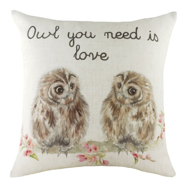 Evans Lichfield Hedgerow Owls Repeat Filled Cushion, 43x43cm