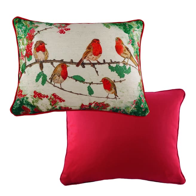 Evans Lichfield Christmas Robins Chenille Filled Cushion, 43x33cm