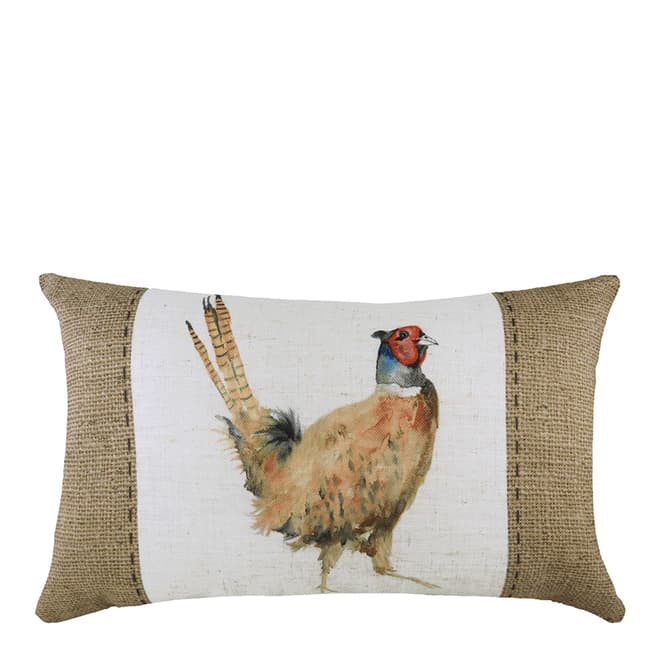 Evans Lichfield Hessian Pheasant 30x50cm Cushion, White