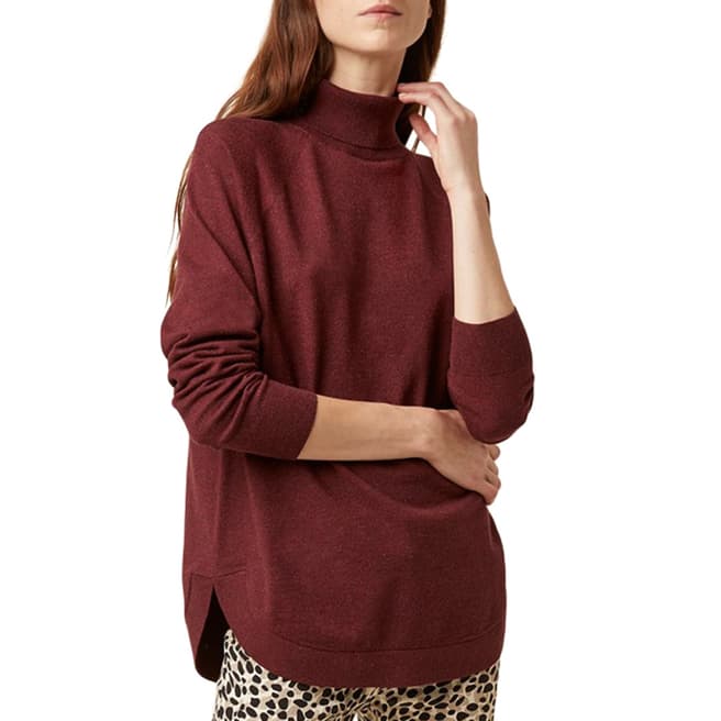 Great Plains Red Moselle Knit Roll Neck Jumper