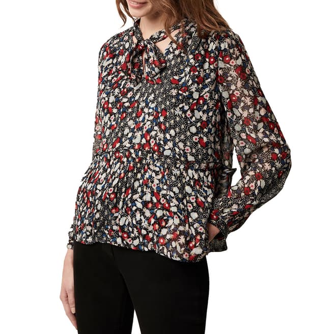 Great Plains Black Cosmo Flower Long Sleeve V Neck Top