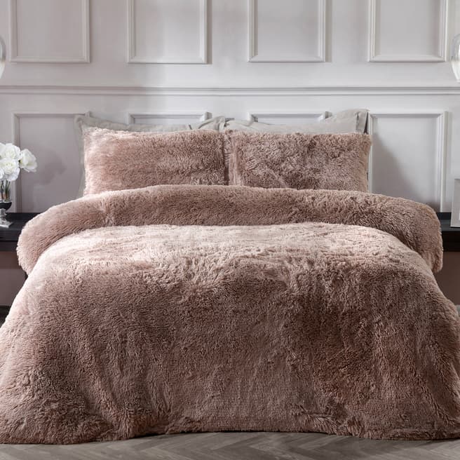 Sleepdown Long-Pile Fur Double Duvet Cover Set, Mink