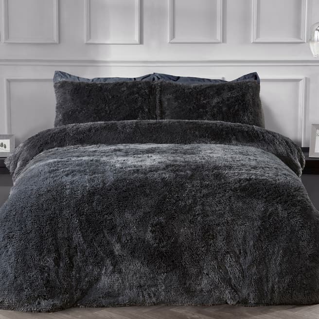Sleepdown Long-Pile Fur Single Duvet Cover Set, Charcoal