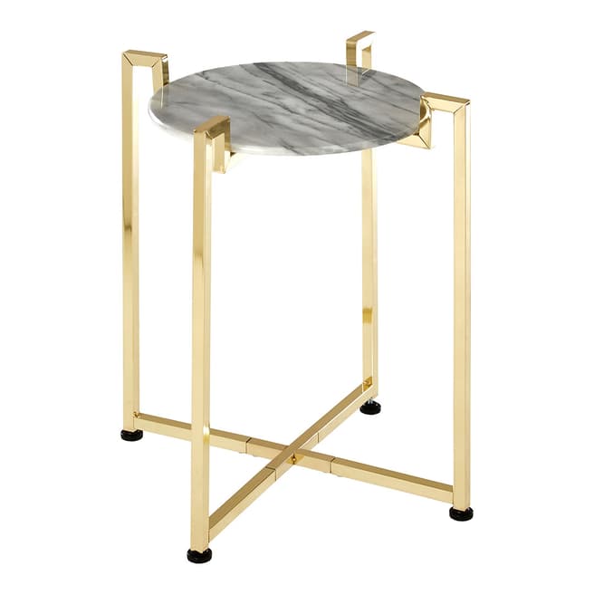 Fifty Five South White Marble Side Table, Brass Finish Base