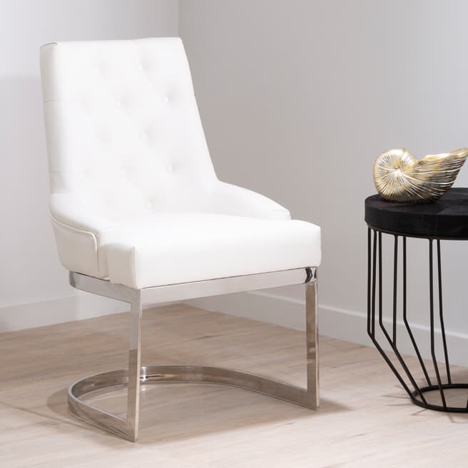 Fifty Five South Azalea Dining Chair, Ivory Faux Leather, Stainless Steel Frame