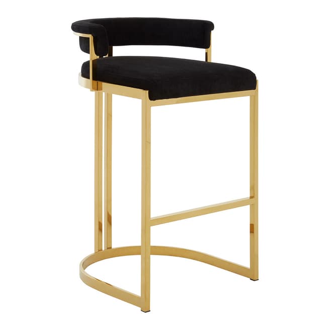Fifty Five South Piermount Bar Stool, Black Velvet, Gold Finish Stainless Steel