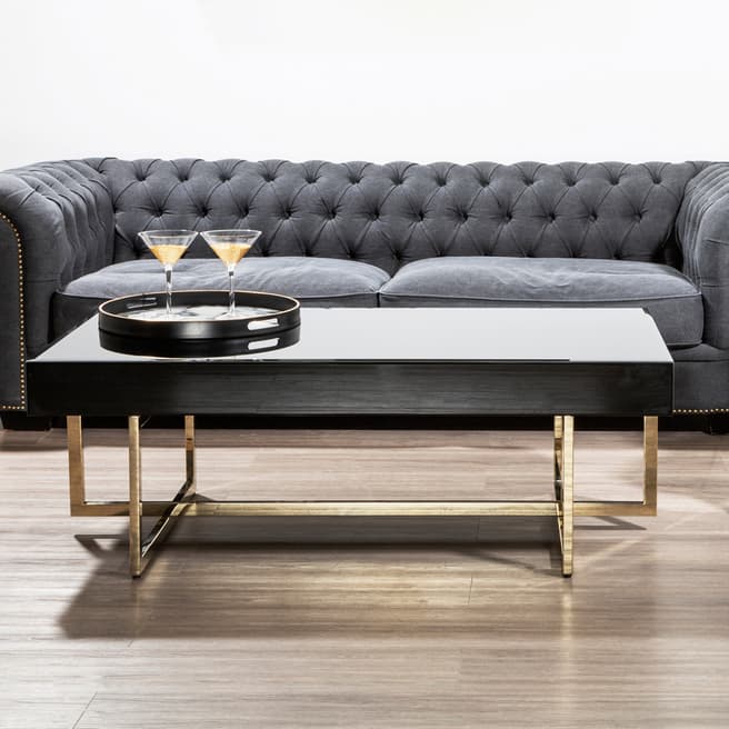 Fifty Five South Ragusa Coffee Table, Black Mirrored Top, Gold Finish Stainless Steel