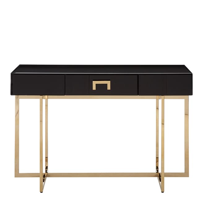Fifty Five South Ragusa Console Table, Stainless Steel Legs, Black Mirror