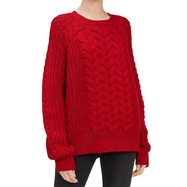 7 For All Mankind Red Chunky Cable Wool Jumper