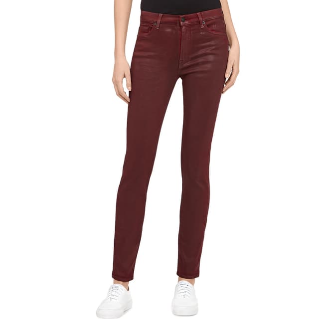 7 For All Mankind Deep Red Skinny High Waisted Stretch Jeans