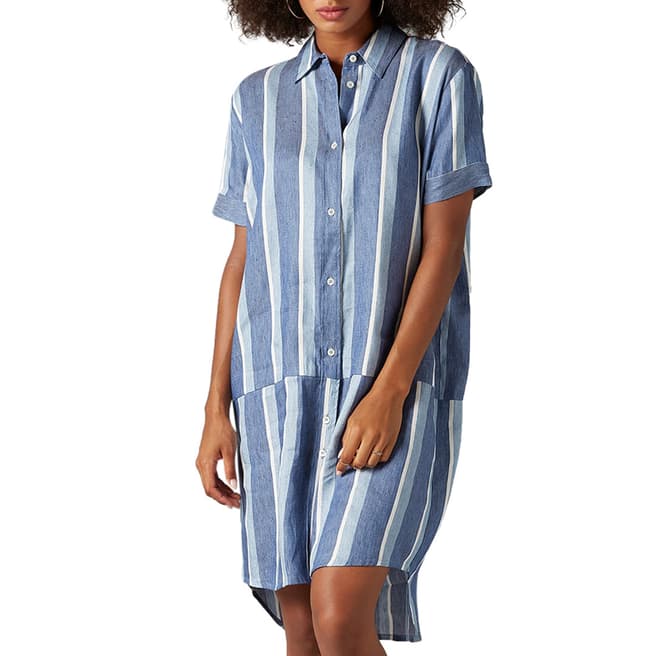 7 For All Mankind Blue/White Cotton Overshirt Dress
