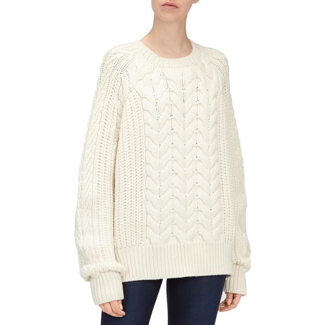 7 For All Mankind Off White Chunky Cable Wool Jumper