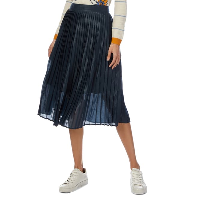 White Stuff Navy Edie Pleat Shimmer Skirt