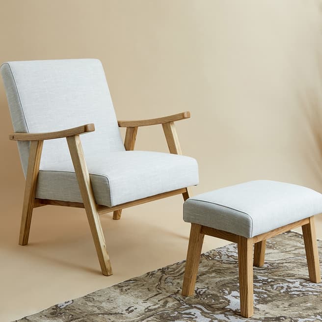 LOMBOK Mid Century Chair & Stool, Linen Mix