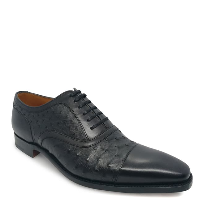 Barker Wide Fit Black Leather Ostrich Puccini Oxford Shoe