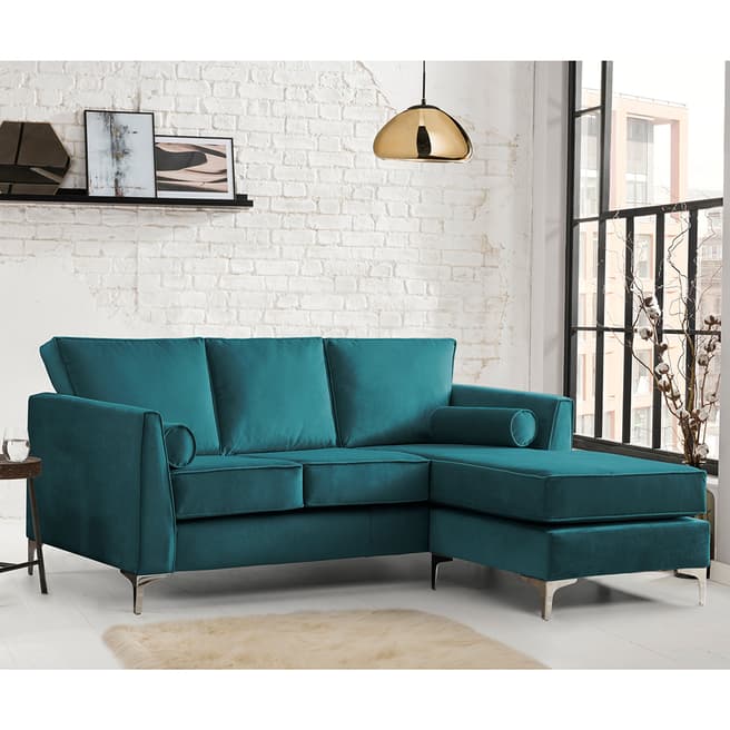 The Great Sofa Company The Icon 3 Seater Right Hand Chaise, Velvet Peacock