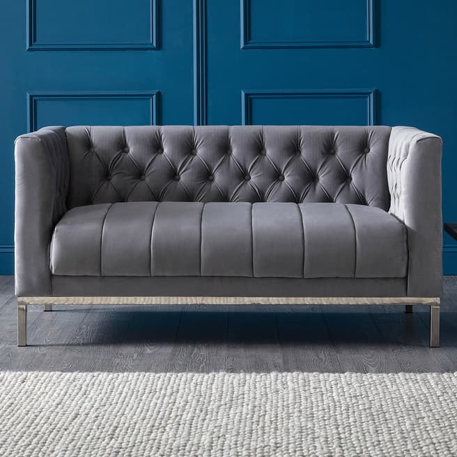 The Great Sofa Company Mayfair Two Seater Velvet Grey Stainless Steel Legs