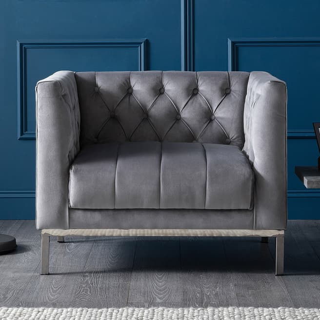 The Great Sofa Company Mayfair Loveseat Velvet Grey Stainless Steel Legs