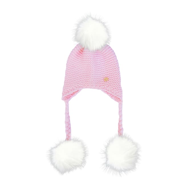 Look Like Cool Pink Triple Pom Pom Hat with White Poms