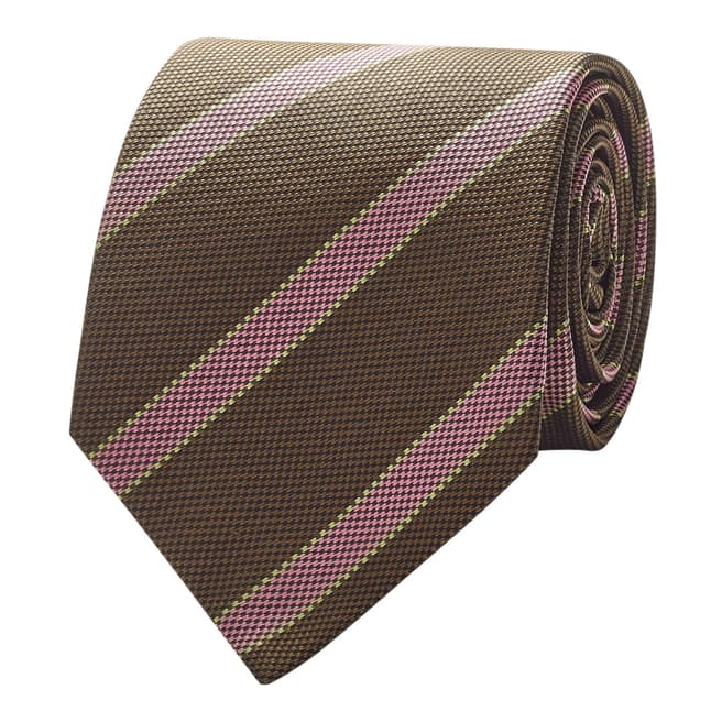 Thomas Pink Green/Pink Check Textured Club Stripe Tie