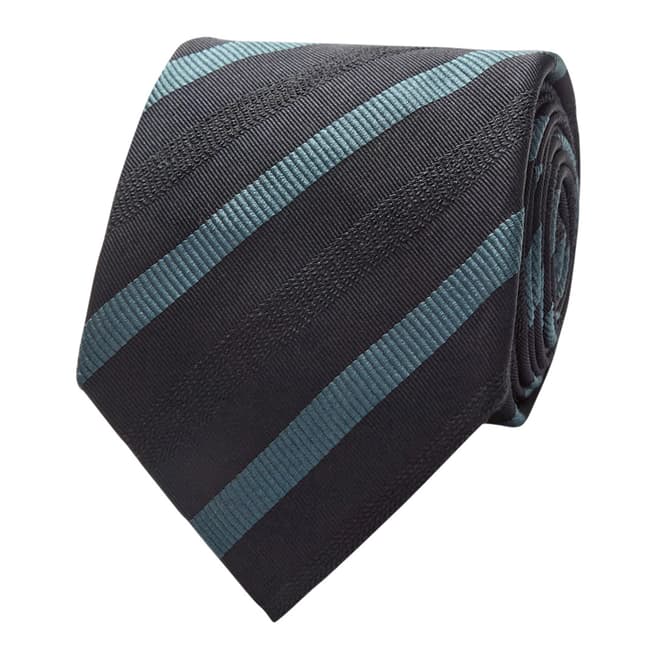 Thomas Pink Navy/Blue Wool Boucle Small Tonal Stripe Tie