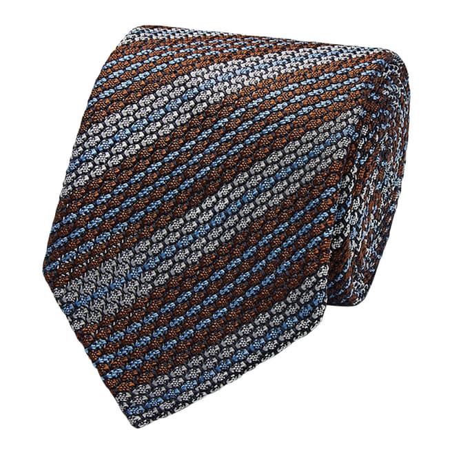 Thomas Pink Blue/Brown Grenadine Silk Tie
