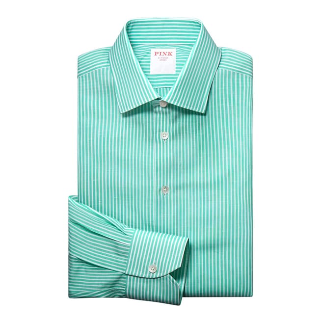 Thomas Pink Green Stripe Provence Tailored Fit Shirt