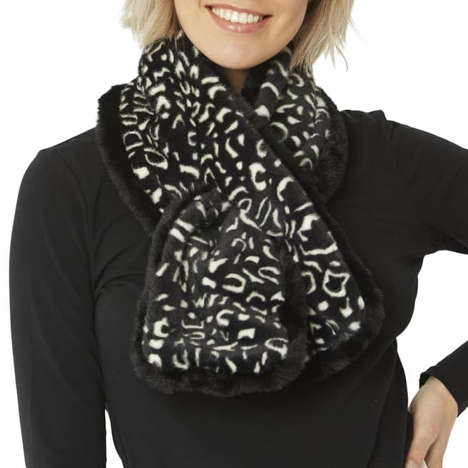 JayLey Collection Black/White Animal Print Faux Fur Scarf 