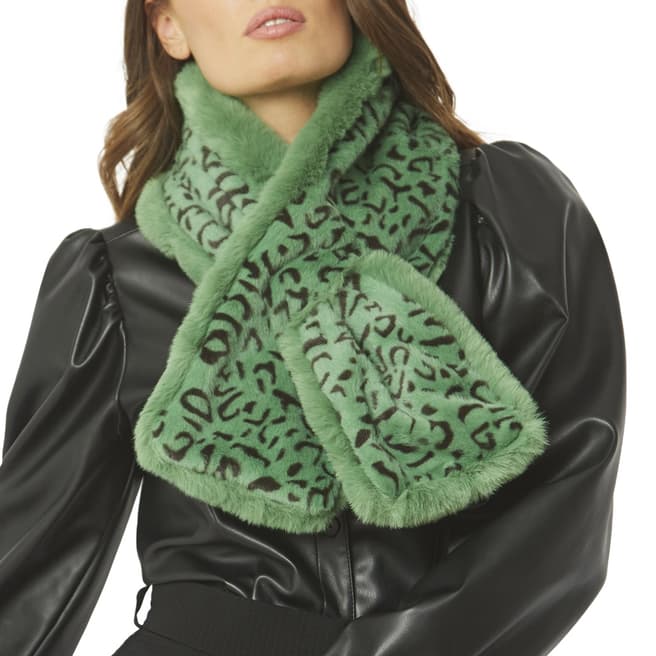 JayLey Collection Green/Black Animal Print Faux Fur Scarf