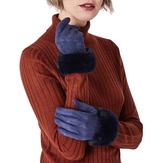 JayLey Collection Navy Gloves with Faux Fur Trim