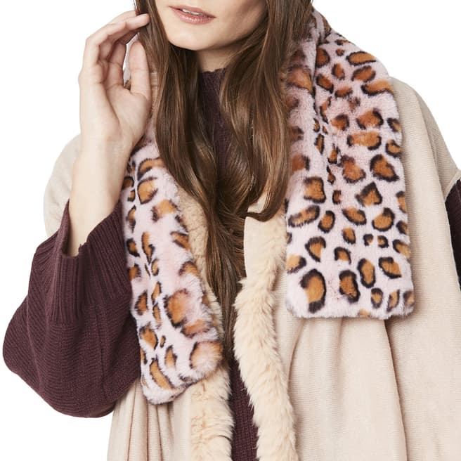 JayLey Collection Brown/Pink Animal Print Faux Fur Scarf