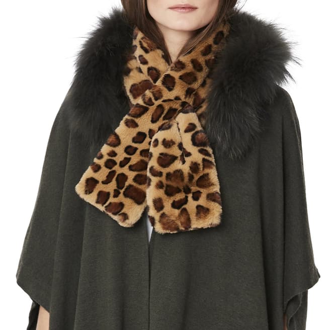 JayLey Collection Brown Animal Print Faux Fur Scarf